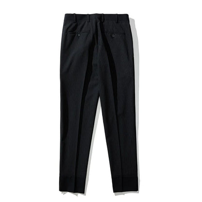 Calça Casual Masculina Listrada Preta Nova de Verão 2025, Calça Slim da Moda na Altura da Panturrilha, Tamanhos 28-35