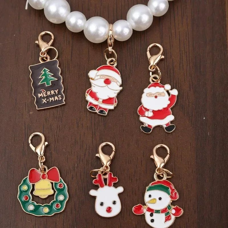 100/2Pcs Mixed Christmas Theme Keychains Clip-on Pendant Xmas DIY Making Pendants Necklaces Earrings Bracelets Handmade Jewelry