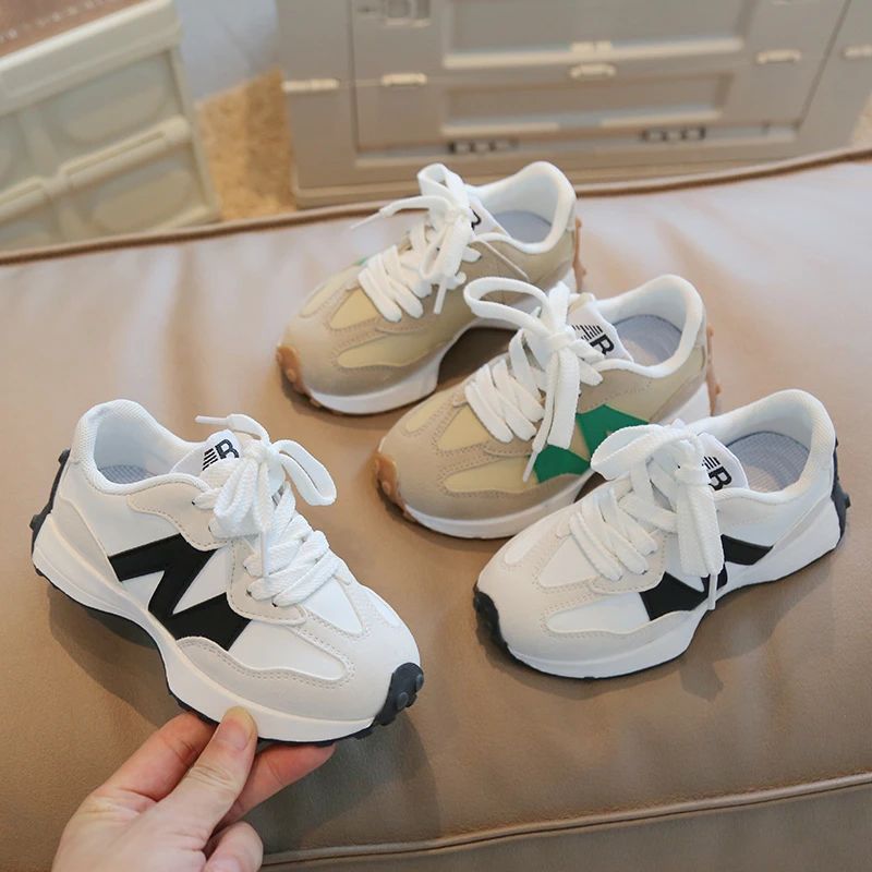 Children's Spring New Leather Upper Sneakers Kids Non-Slip Casual Shoes Boys Girls Soft Sole Students Tennis Toddler Sport Shoes