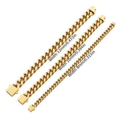 Pulseira Acessório Masculina de Aço Inoxidável 316 Banhada a Ouro 18k, Corrente Cubana Criptografada de 8, 10, 12mm, Estilo Miami Rap Hip Hop