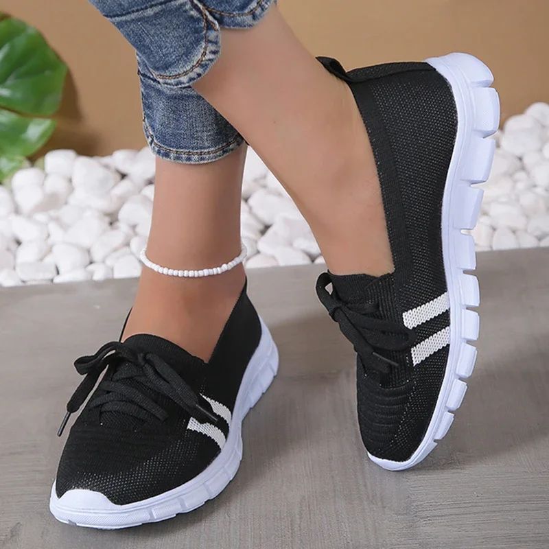 Fashion Striped Knitted Flats Women 2025 Summer Soft Sole Non Slip Walking Shoes Woman Plus Size 36-43 Low Heel Loafer Female