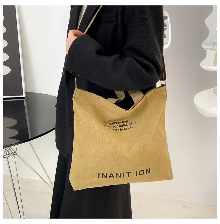 Japanese Canvas Crossbody Bags for Men Women Retro Letter Tote Bag, Trendy Literary Handbag Shoulder Bag for School Work Travel