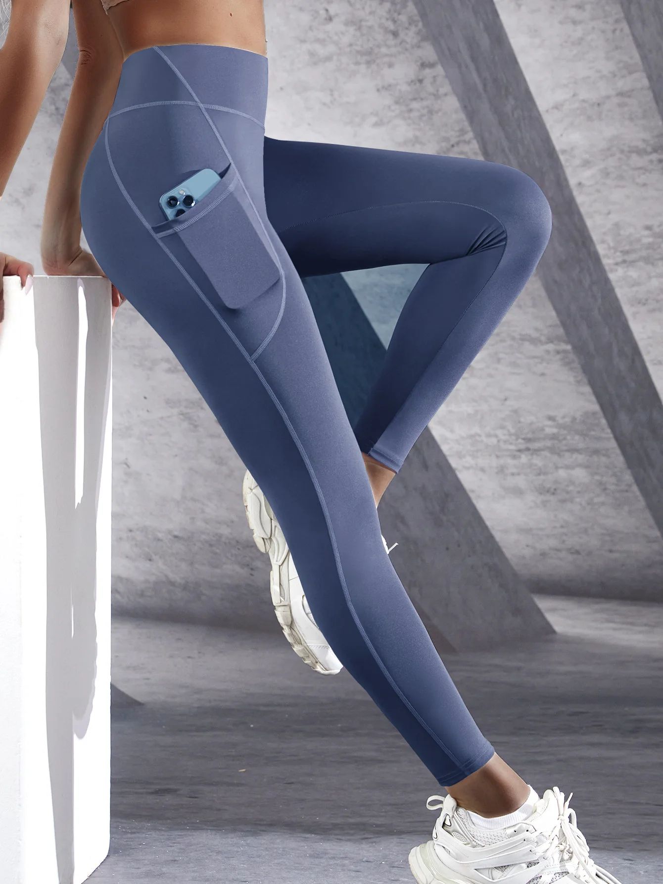 New High Waist Women's Leggings Stretch Yoga Pants Tights With Pockets Push Up Fitness Running Sportswear Solid Color Pants