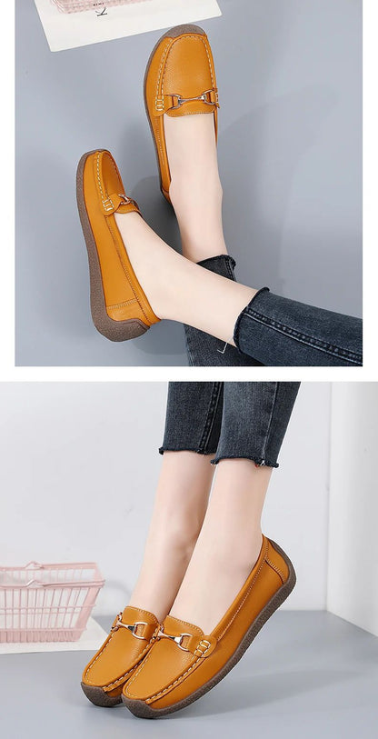 Vulcanize Women Shoes Flats Leather Moccasins Sneakers Designer Shoes for Women Slip-on Loafers Female Boat Shoes Big Size 43