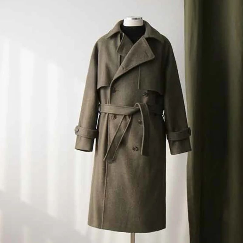 2022 Men's Woolen Clothes Straight Casual Windbreaker Long Coat Fashion Loose Gentle Autumn Korean Elegant Overcoat