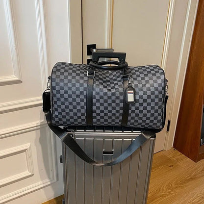 Para homem multifuncional resistente ao desgaste à prova d'água viagem grande capacidade negócios moda xadrez bagagem de mão bolsa de ombro