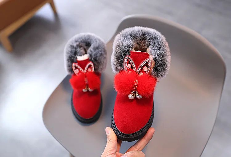 Winter Girls Boots Princess Snow Boots Leather Sport Shoes For Girl Children Warm Boots Fashion Soft Bottom Kids Sneakers