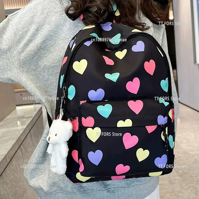 Sweet Canvas Love Children's Backpack Leisure Large Capacity Boys and Girls Student Schoolbag Birthday Holiday Gift