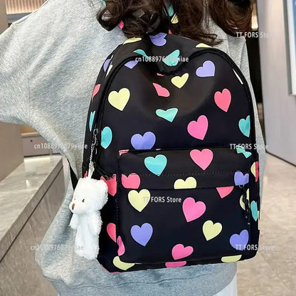 Sweet Canvas Love Children's Backpack Leisure Large Capacity Boys and Girls Student Schoolbag Birthday Holiday Gift