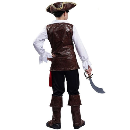 Halloween Costume Boys Pirate Cosplay Pirate Captain Jack Sparrow  Purim Christmas Party Luxury Buccaneer Outfits R