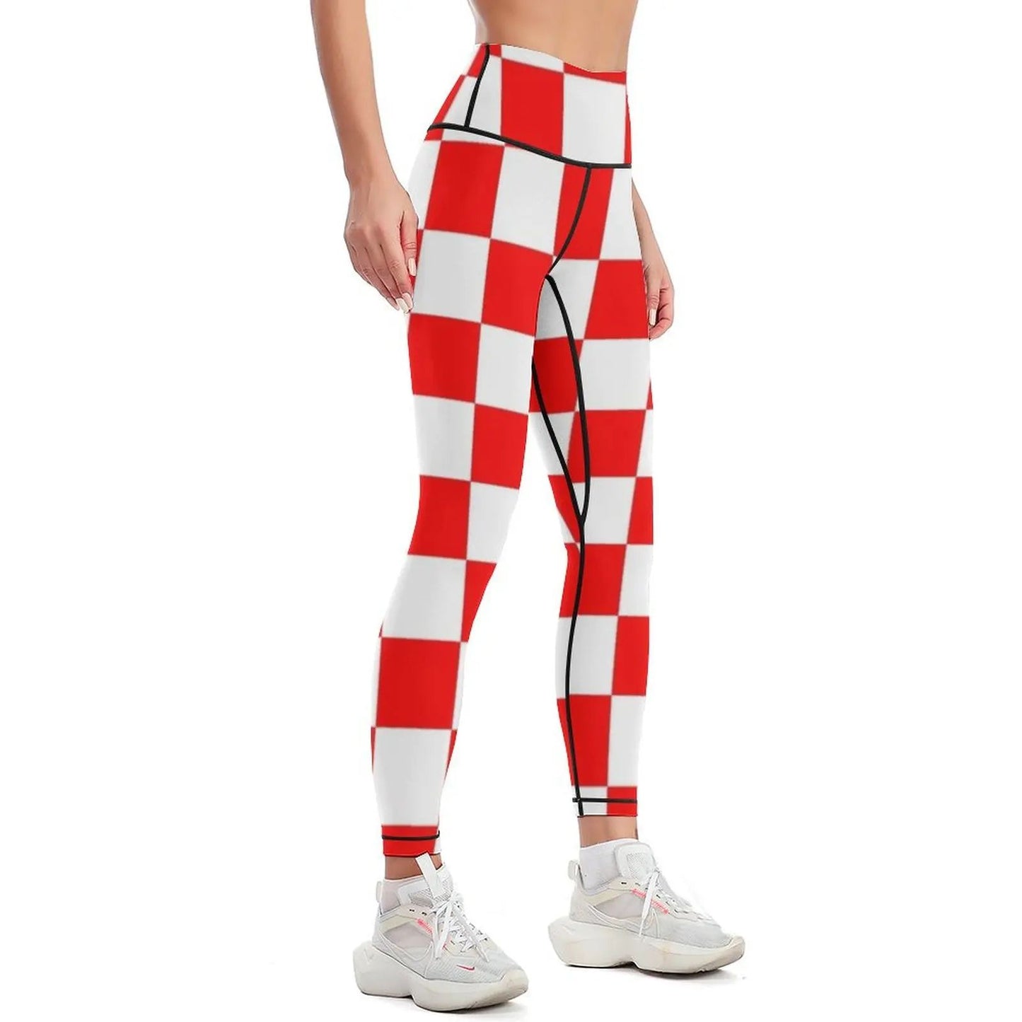 Red and White Checkered Leggings sport set active wear Women's fitness sportswear gym Womens Leggings