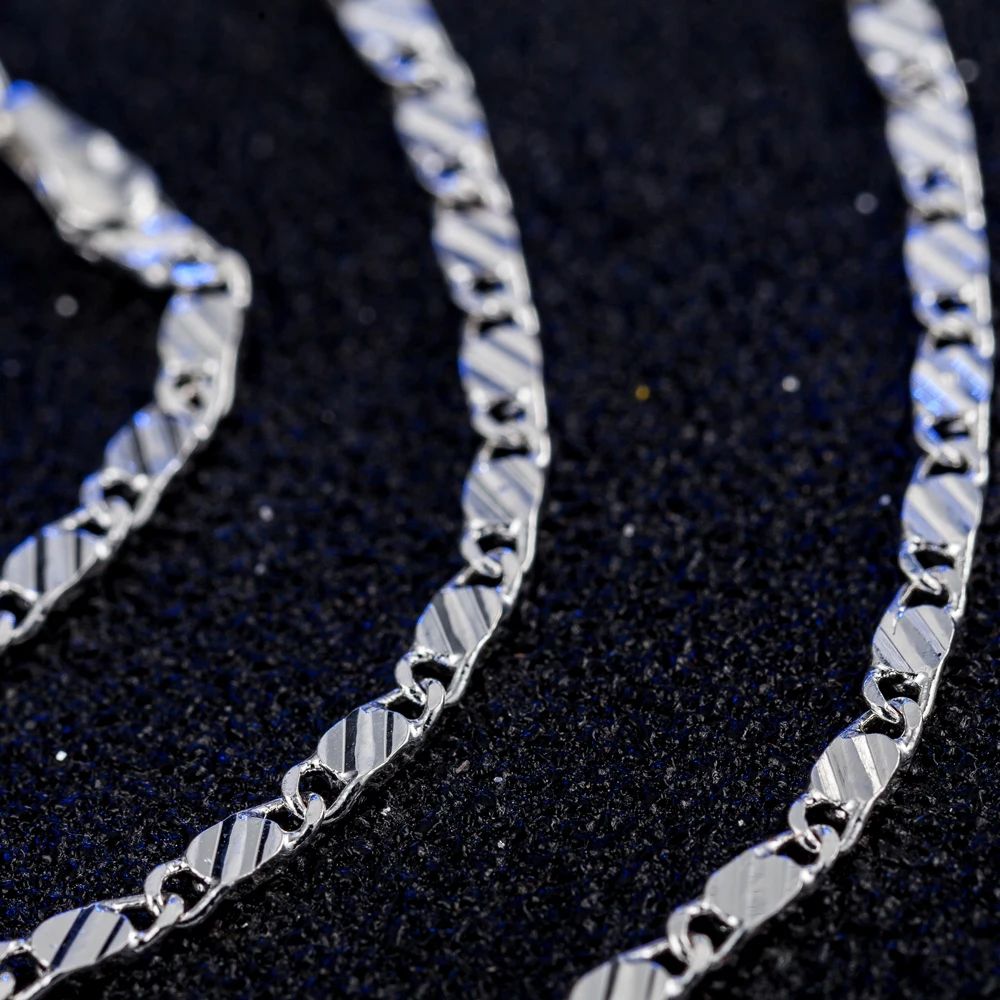 Men Women 2mm Flat Clavicle Chain Necklace S925 Sterling Silver Hypoallergenic Never Fade Multi Size 40-75cm Minimalist Fine Jewelry Gift Christmas Wedding Birthday Anniversary Wholesale