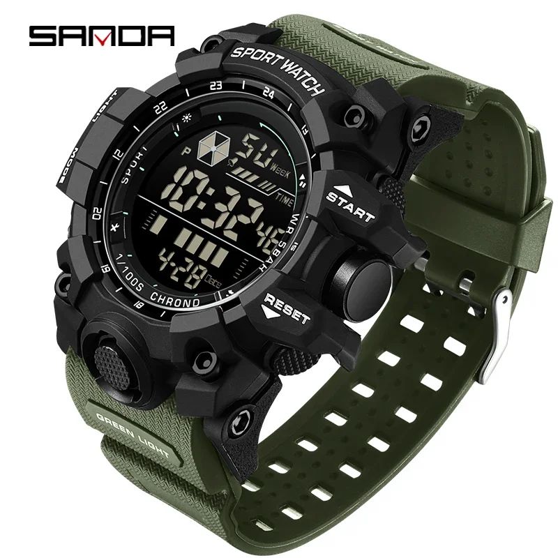 SANDA Men Outdoor Sports Watch Waterproof LED Analog Digital Show Multifunction Big Dial Electronic Wristwatch G style Male Cloc