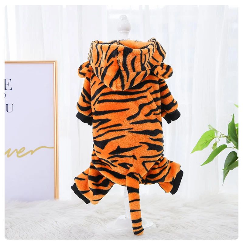 Traje de Cosplay em Fleece de Coral para Roupas de Cachorro Pequeno, Gato, Filhote, Chihuahua, Yorkshire, Casaco com Capuz, Tigre, Dinossauro