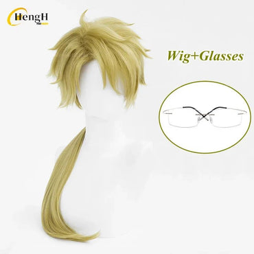 In Stock Synthetic Anime Kunikida Doppo Cosplay Wig Long 70cm Green Ponytail Wig And Glasses Heat Resistant Hair Halloween Wigs