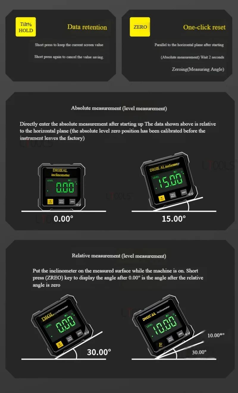 Pocket Digital Level Protractor Inclinometer Professional Digital Display Angle Gauge 360 Degree Magnetic Electronic Level Laser