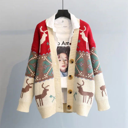 Knitted  Christmas Sweater Knit Sweaters For Men Cardigan Couple Vintage Sweater Cardigans Coat Y2K Jacket Men's Clothing