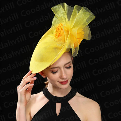 Fascinator Feminino Azul Marinho Chic Chapéu Elegante para Royal Ascot Millinery Noiva Casamento Coquetel Acessórios de Cabelo Véus e Acessórios para Cabeça
