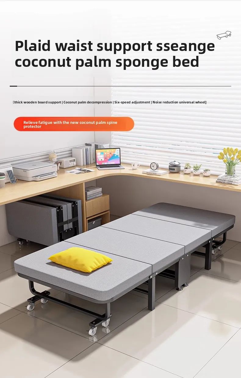Cama dobrável, cama para pausa para almoço, cadeira para soneca, cama de acampamento portátil doméstica com tábua rígida para acompanhante.