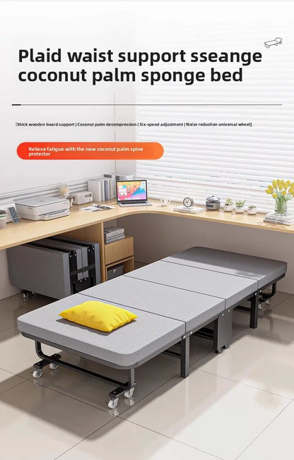 Cama dobrável, cama para pausa para almoço, cadeira para soneca, cama de acampamento portátil doméstica com tábua rígida para acompanhante.