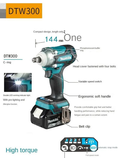 Parafusadeira sem fio Makita Furadeira Chave de Impacto DTW300 Ferramenta Elétrica de Carregamento sem Escovas de Alta Torque para Reparos Automotivos de Pneus 18V Lítio Elétrica
