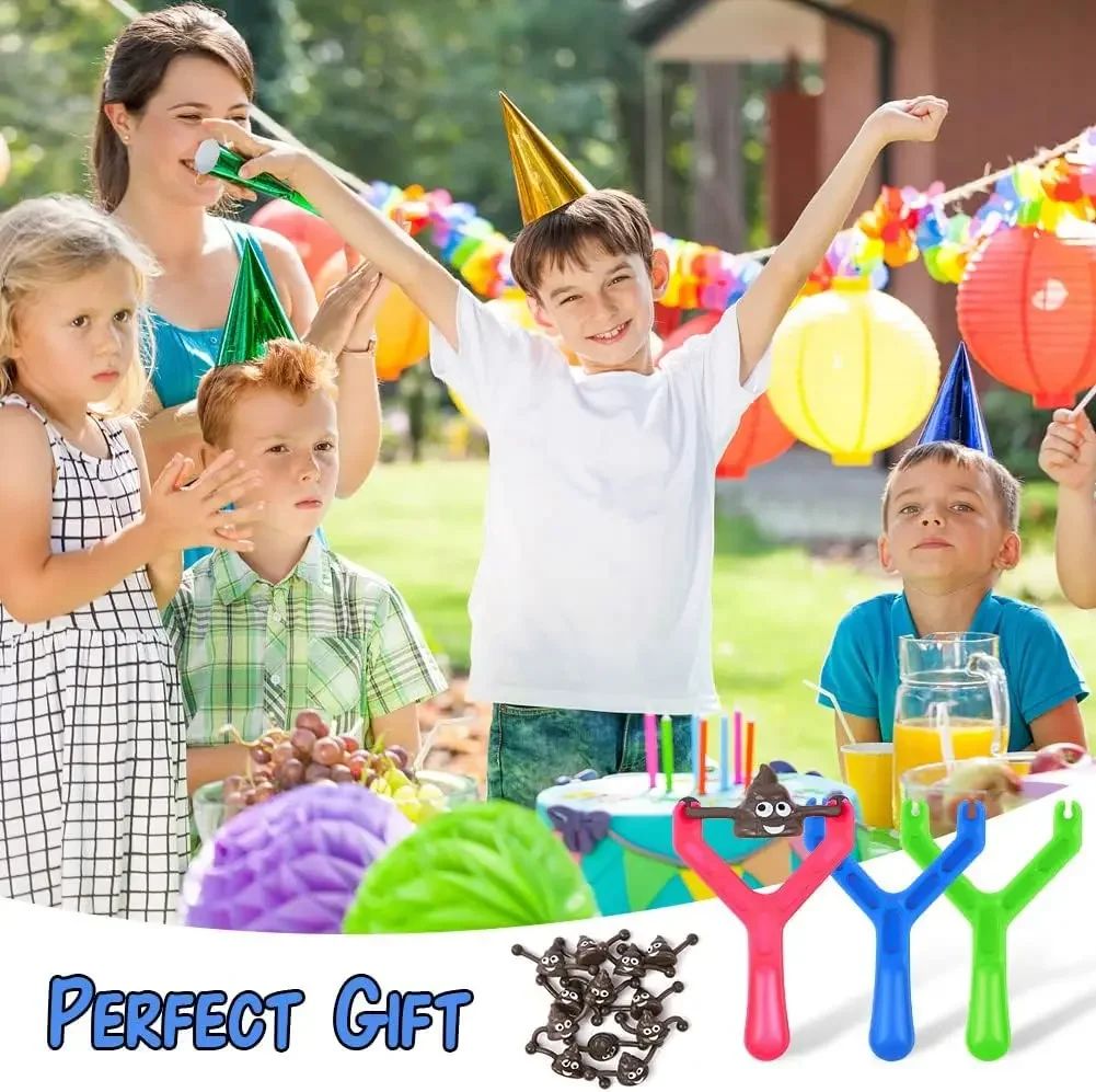 12pcs Mini Rubber Slingshot Poop Slingshot Toy Flying Poop Toys Smiling Stretchy Toy Stress Relief Toy Gift for Kids Adult Party