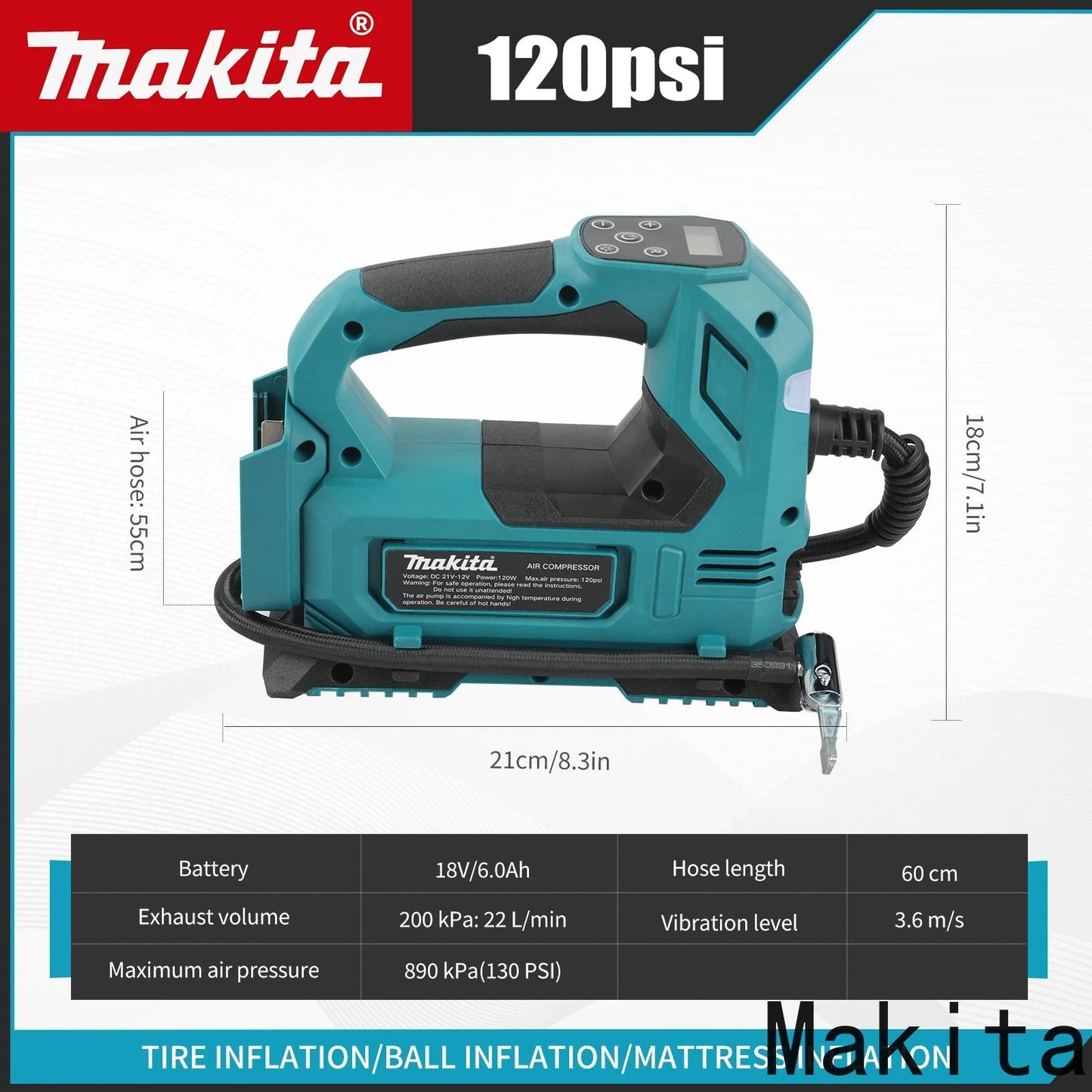 Inflador automático sem fio Makita DYS59 Bomba de ar elétrica Compressor de ar portátil para pneus de carro para bateria Makita 18V (sem bateria)
