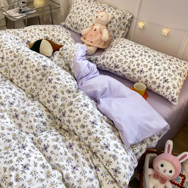 Jogo de Lençóis Florais Rosa Macio Ins Solteiro Casal Queen Capa de Edredom Lençol de Elástico Fronhas Meninas Casa Total Roupa de Cama