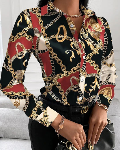 Summer New Women's Long-sleeved Shirt, Single-breasted Printed Shirts Fashion Casual Tops Camisa Female Chemise S-XXL