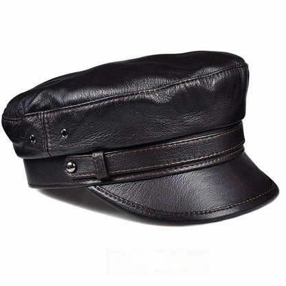 Chapéus Masculinos/Femininos de Inverno em Couro Genuíno Azul-Marinho Unissex Europeu/Americano Streetwear Bonés Pretos Ajustados com Cinto Outdoor Gorro