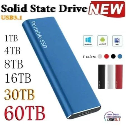 SSD de alta velocidade de 128 TB, disco rígido externo portátil, unidade de estado sólido móvel de 1 TB, disco rígido externo massivo de 2 TB e 4 TB para laptop/MAC/PC