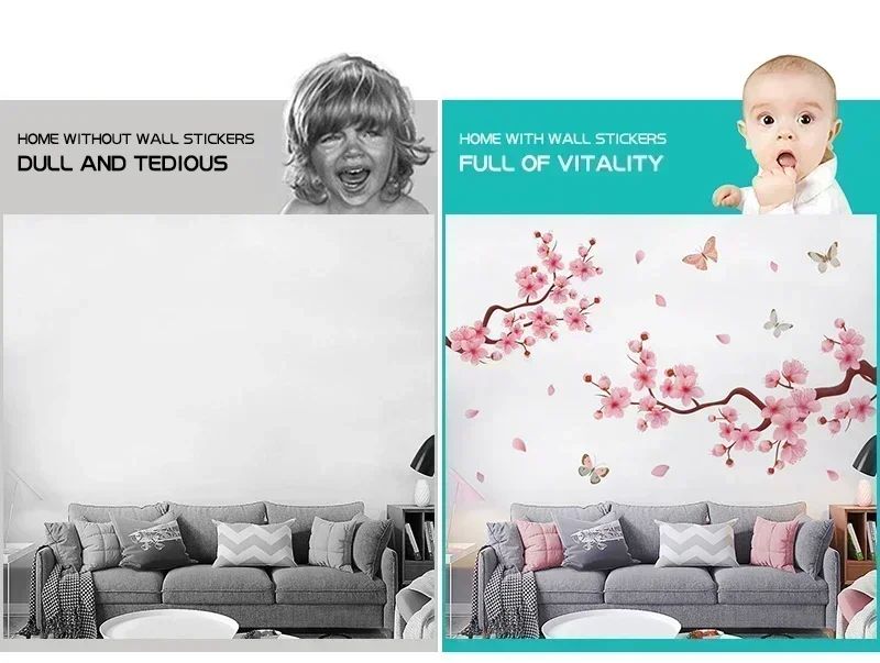 Ink Wall Stickers Wash Peach Blossom For Living Room Bedroom Home Flower Background Wall Decor Self-adhesive Sticker Wallpaper