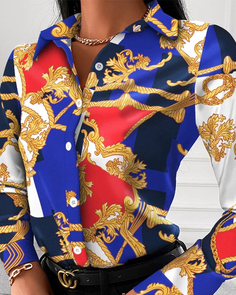 Summer New Women's Long-sleeved Shirt, Single-breasted Printed Shirts Fashion Casual Tops Camisa Female Chemise S-XXL