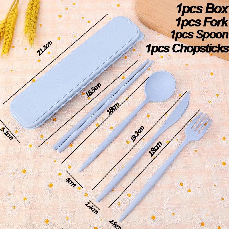 4Pcs Portable Tableware Set 4 In 1 Wheat Straw Dinnerware Cutlery Travel Tableware Picnic Dinnerware Camping Cutlery Set