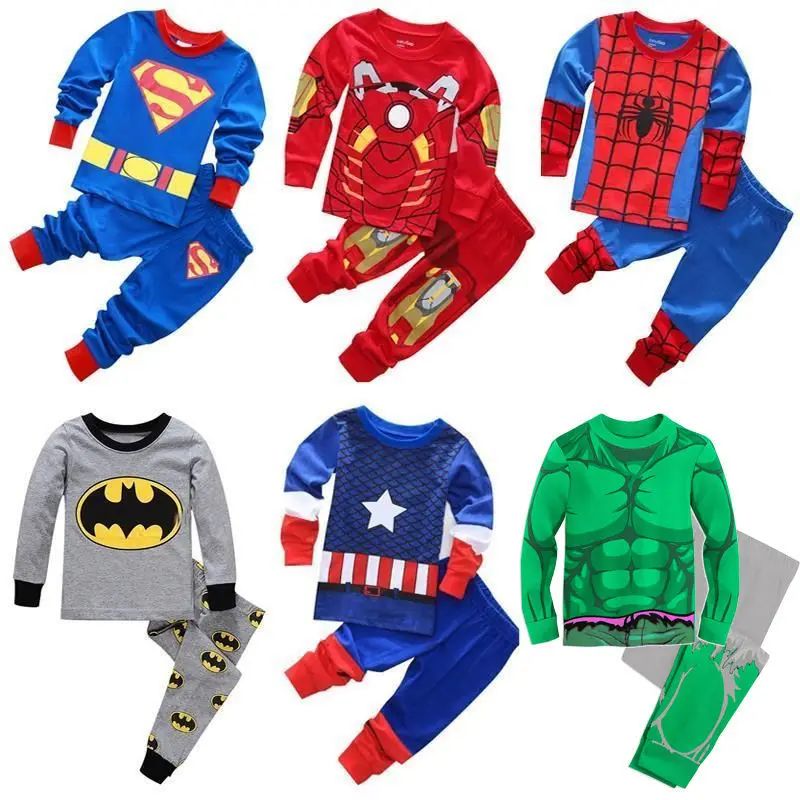 Conjunto de roupa térmica infantil Disney Homem-Aranha Batman Hulk Superman pijama camiseta blusa calça para bebê e criança outono
