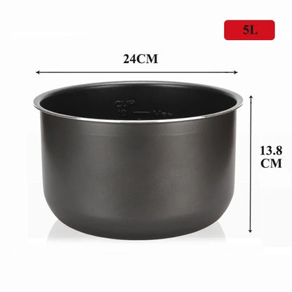 Forro para Panela de Pressão Elétrica 1.6/3/4/5/6L Panela de Arroz Antiaderente Panela Interna de Cristal Preto Acessórios Peças da Panela apenas para Midea