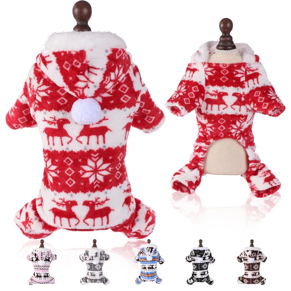 Roupas de cachorro de Natal de inverno Macacão de cachorro de pelúcia quente Pijamas para cães médios pequenos Para baixo Gatos Parkas Filhote de cachorro ???? Roupa para cães