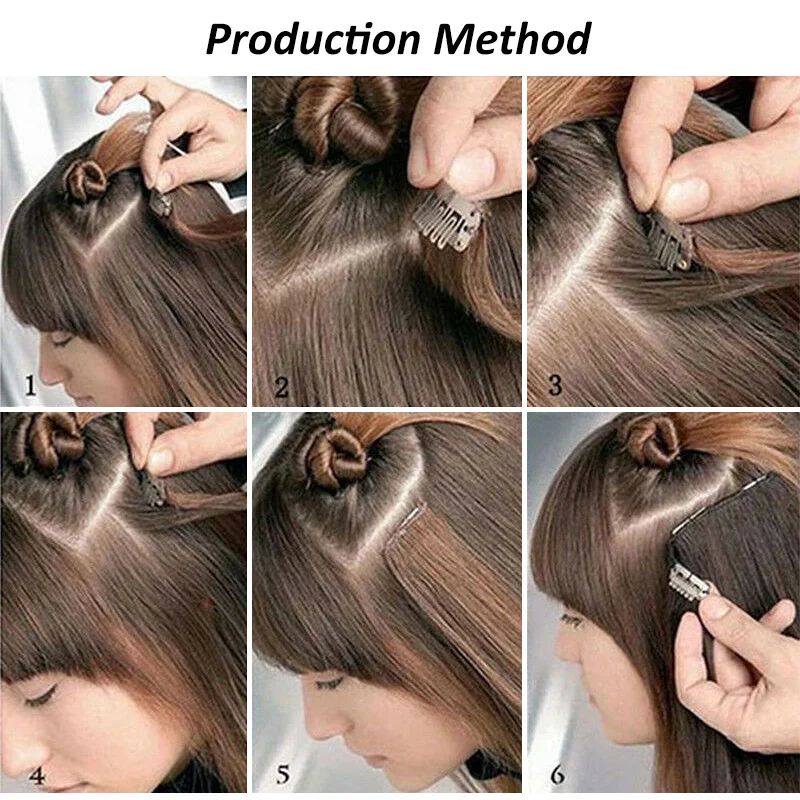 Aplique de Cabelo Sintético Liso Longo 24 Polegadas 7 Peças/Conjunto 16 Clipes Penteado Preto Loiro Extensões de Cabelo
