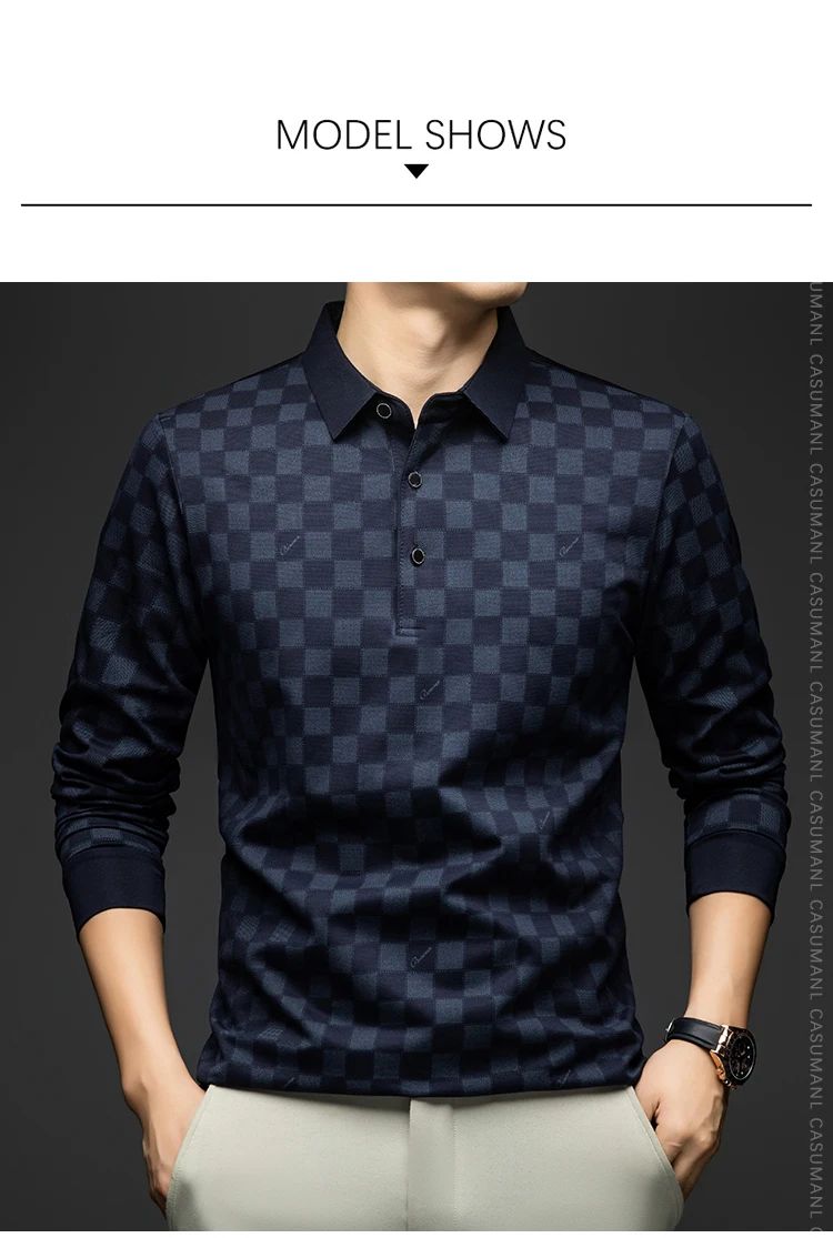 BROWON Polo Shirts for Man Autumn Business Slim Fit Long Sleeve T Shirt Men 2025 New Casual Loose Pullover Plaid Men Tops & Tees