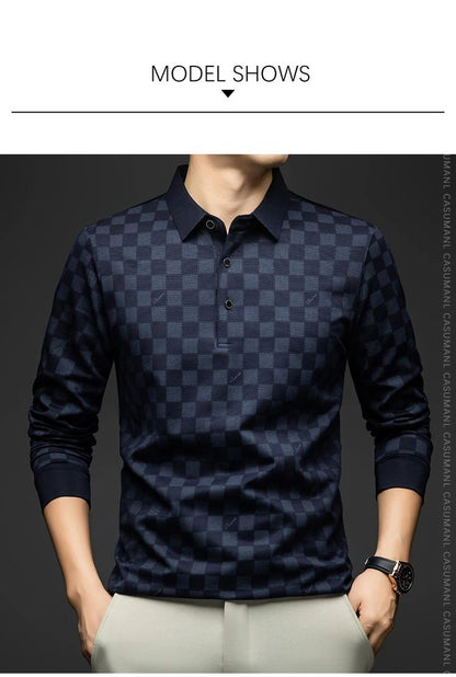 BROWON Polo Shirts for Man Autumn Business Slim Fit Long Sleeve T Shirt Men 2025 New Casual Loose Pullover Plaid Men Tops & Tees