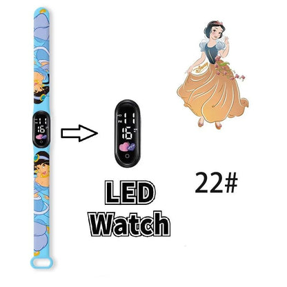 Disney Princess Kids Digital Watch Cartoon Action Figure Snow White LED Touch Waterproof Electronic Watch Toys for Children