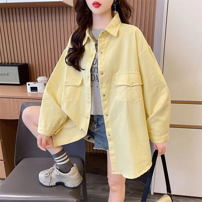 Casual Stylish Denim Long Sleeve Shirt For Women New Spring Autumn Loose Fit Age-Reducing Hong Kong Style Jacket With Button