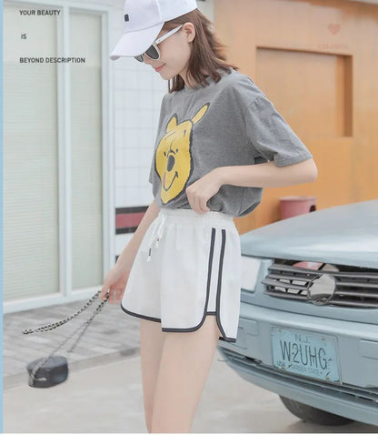 Women Striped Casual Shorts Korean Harajuku Loose All Match Sports Shorts Summer Fashion Simple Yoga Thin Mini Shorts Female