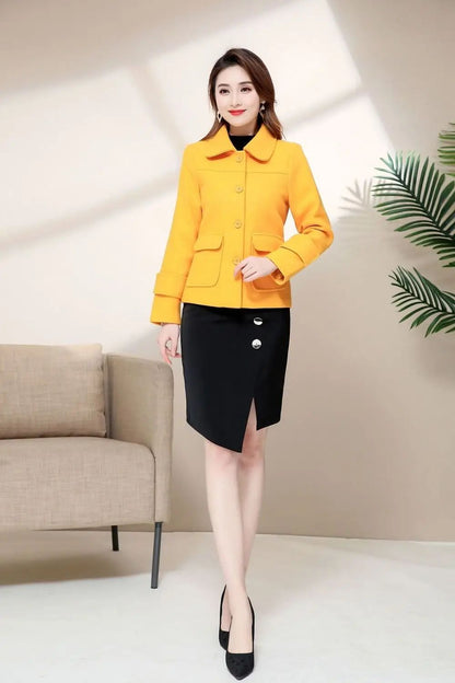 Short Woolen Coat for Women Casual Elegant Autumn Winter New Style Korean Version Polyester Fiber Commute Style Pure Color