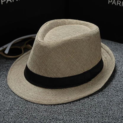 Fashionable Elegant Vintage Unisex Classic Summer Hat with Brim for Men and Women in Black, White, Red, Panama Top Jazz Beach Fe