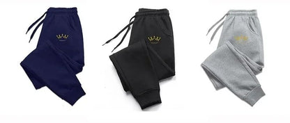 Calça Masculina Estampada Coroa Dourada Outono E Inverno Moletom Com Fleece Calça Masculina Casual Com Cordão Calça Esportiva De Jogging