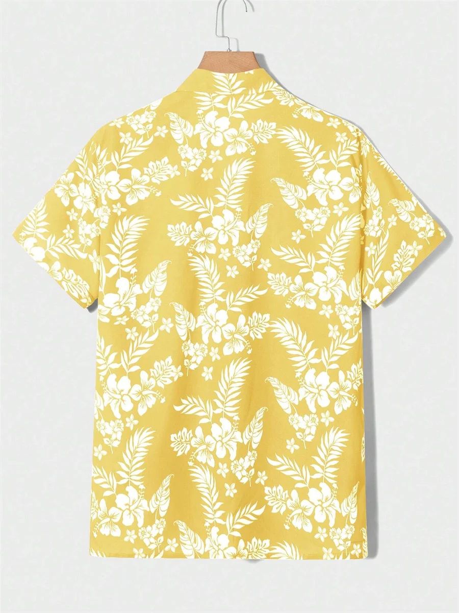 Summer men's new tropical 3D printing lapel short-sleeved shirt Hawaiian casual daily wearing large size