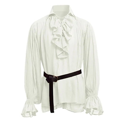 Medieval Men's Retro Performance Shirt with Belt And Puffy Sleeves Cross-Border New Style Male Fashion Historical Costume