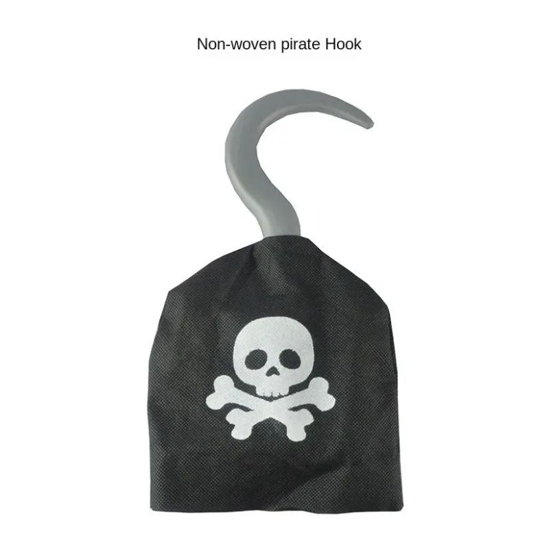 Kids Pirate Costume Black Vest with Eyeshade Hat Pirate Hook and Bag Set for Children Boy Halloween Theme Party Cosplay Dress Up
