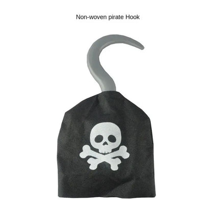 Kids Pirate Costume Black Vest with Eyeshade Hat Pirate Hook and Bag Set for Children Boy Halloween Theme Party Cosplay Dress Up